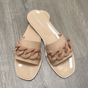 New STEVE MADDEN Ciela Chunky Chain Slide Sandal Nude Sz 9